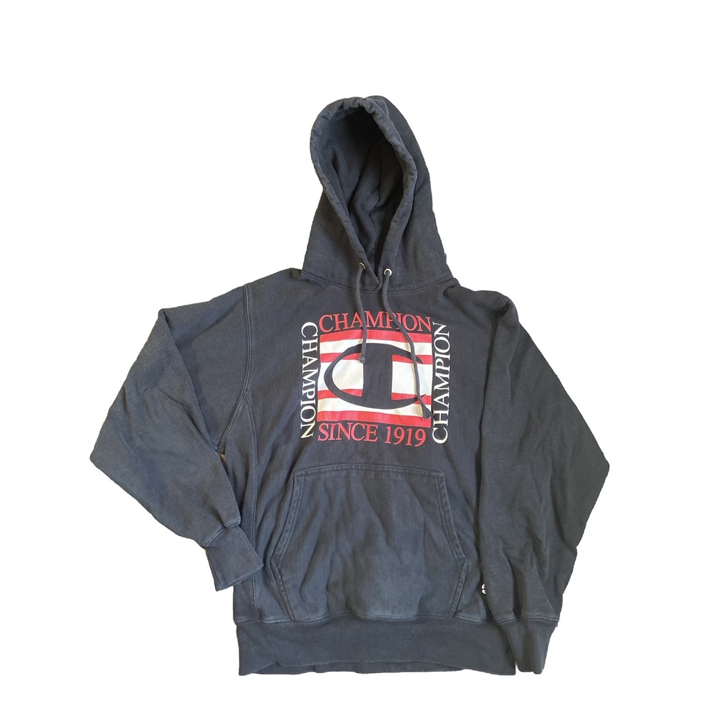 Champion Square Logo Mens Medium Black Hoodie Since 1919